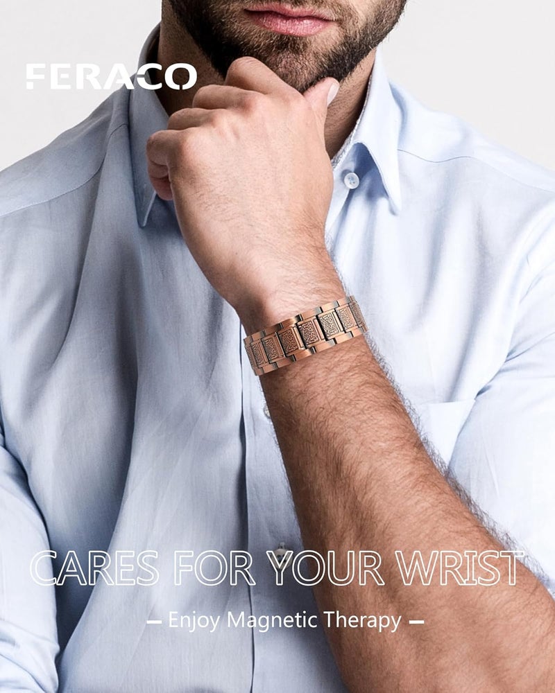 Feraco Copper Bracelet for Men 3X Strength,Magnetic Therapy Bracelet Copper Jewelry with Powerful 3800 Gauss Magnets - Image 2